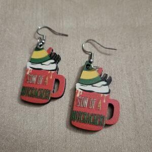 Son of a Nutcracker The Elf themed Christmas cocoa earrings